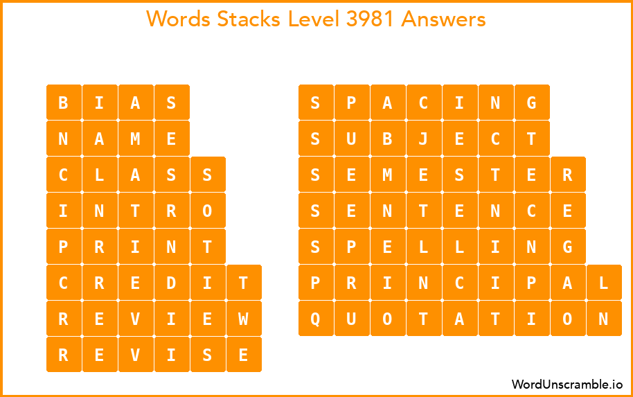 Word Stacks Level 3981 Answers
