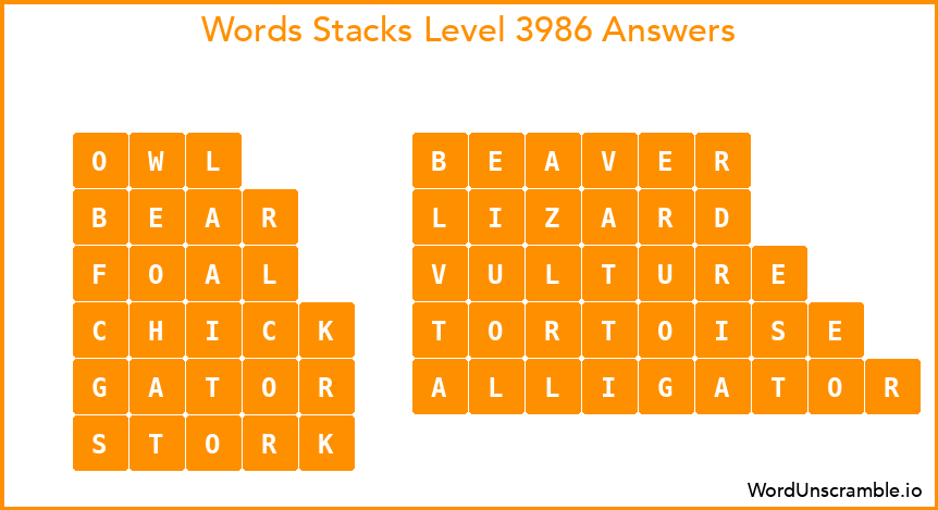 Word Stacks Level 3986 Answers