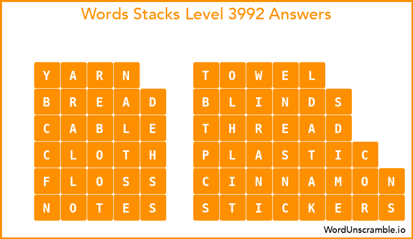 Word Stacks Level 3992 Answers