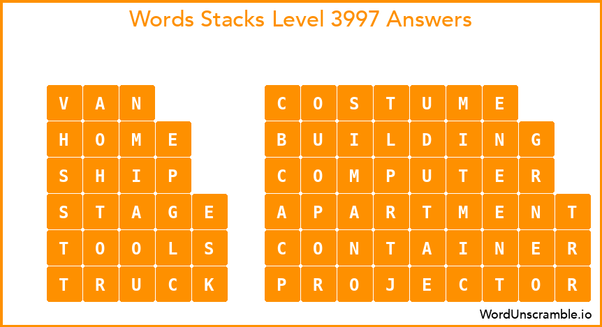 Word Stacks Level 3997 Answers
