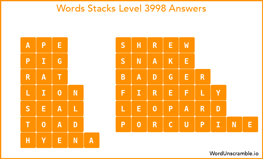 Word Stacks Level 3998 Answers