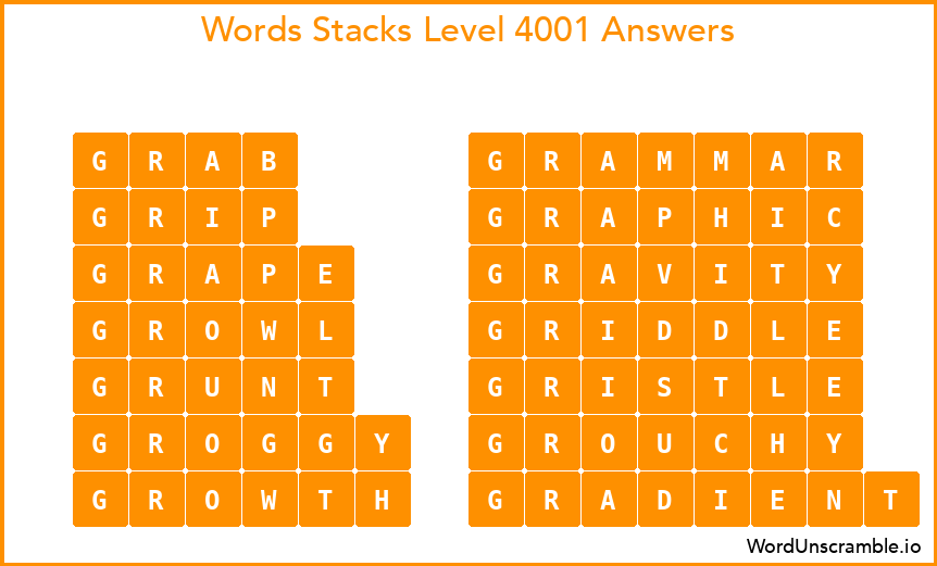 Word Stacks Level 4001 Answers