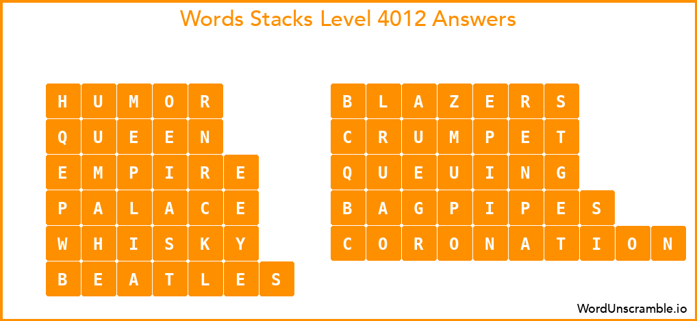 Word Stacks Level 4012 Answers