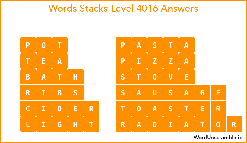 Word Stacks Level 4016 Answers