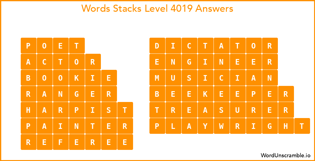 Word Stacks Level 4019 Answers