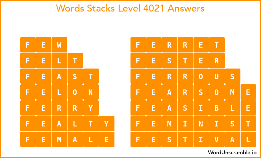 Word Stacks Level 4021 Answers