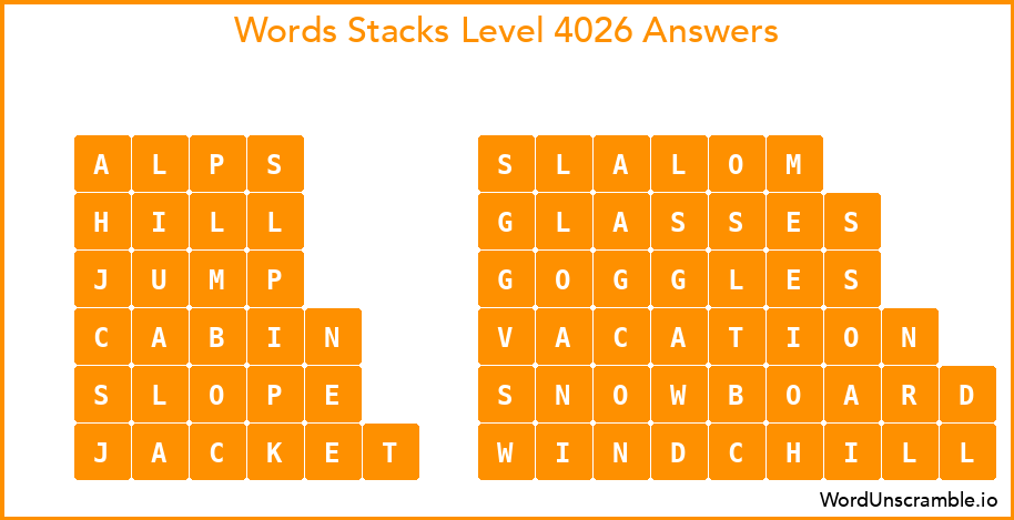 Word Stacks Level 4026 Answers