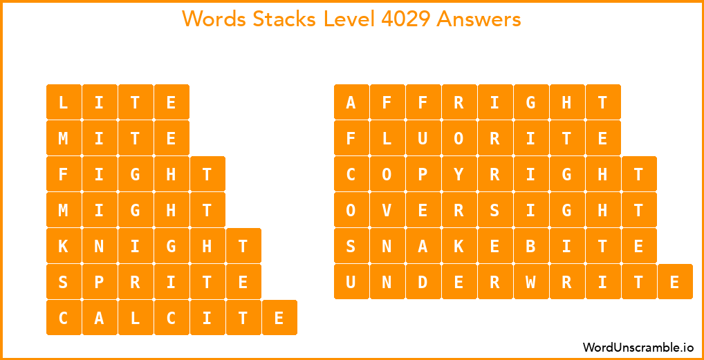 Word Stacks Level 4029 Answers