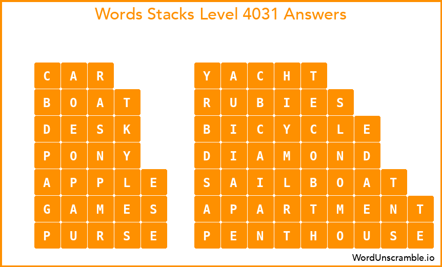 Word Stacks Level 4031 Answers