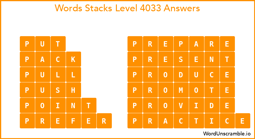 Word Stacks Level 4033 Answers