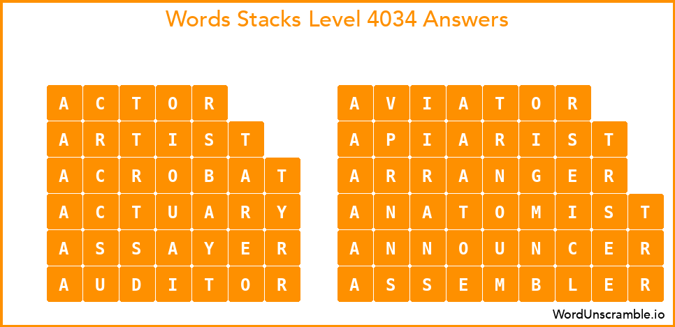 Word Stacks Level 4034 Answers