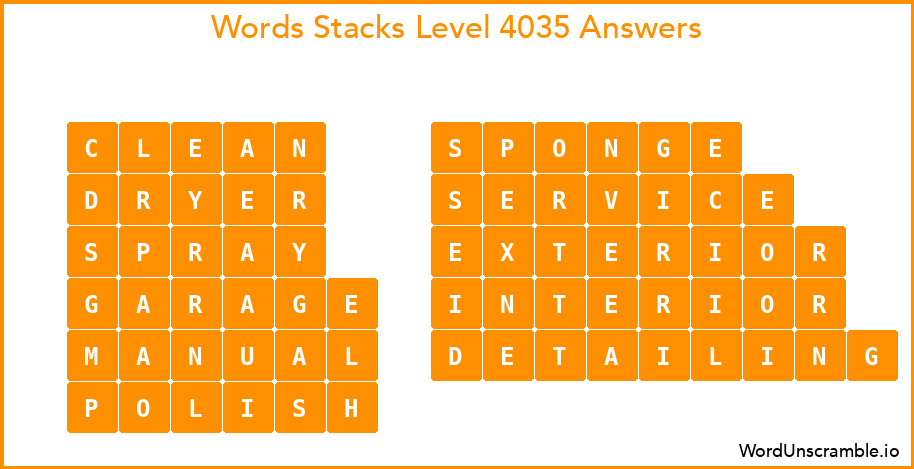 Word Stacks Level 4035 Answers