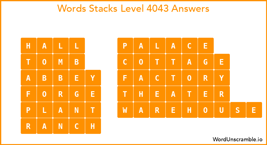 Word Stacks Level 4043 Answers