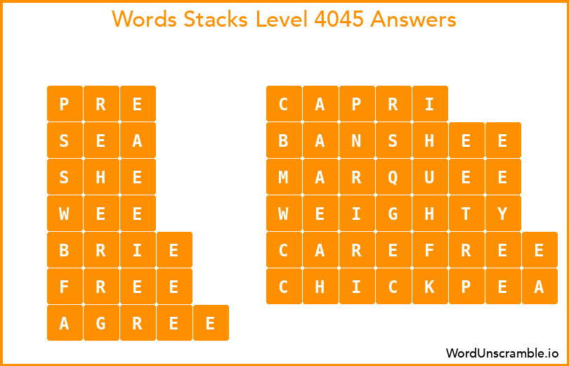 Word Stacks Level 4045 Answers