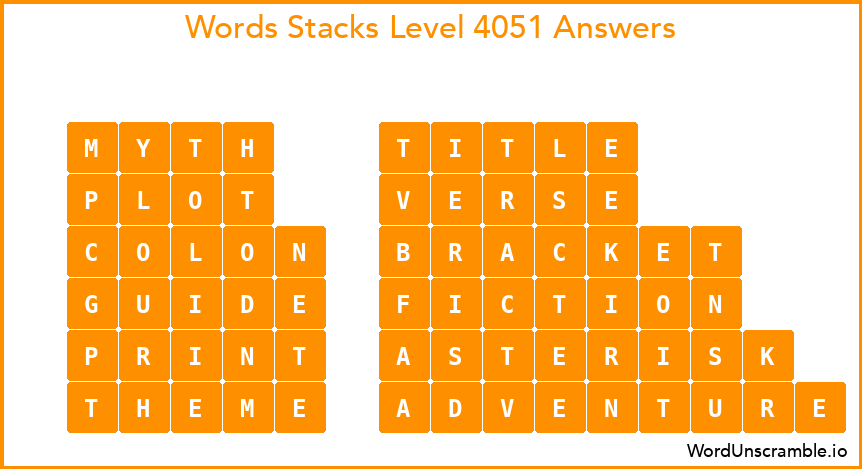 Word Stacks Level 4051 Answers