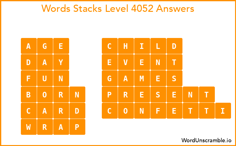 Word Stacks Level 4052 Answers