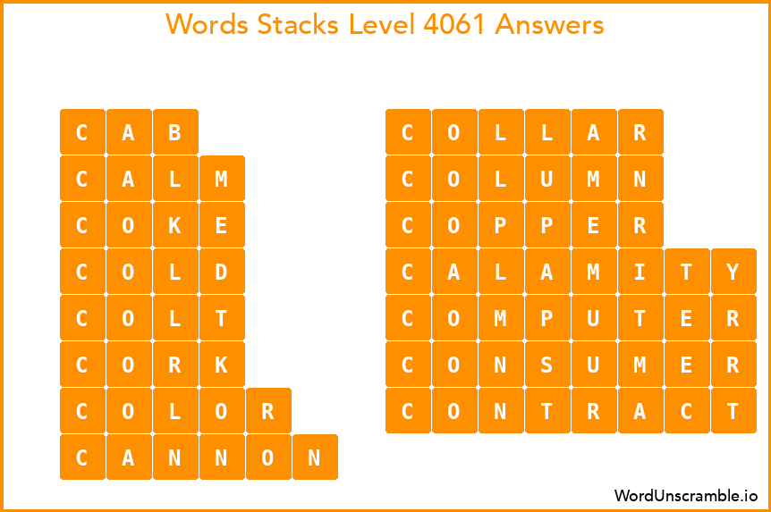 Word Stacks Level 4061 Answers