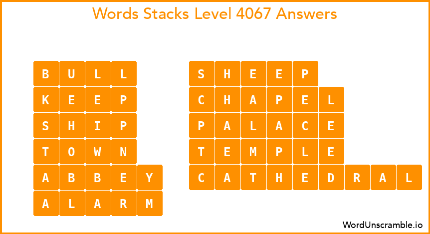 Word Stacks Level 4067 Answers