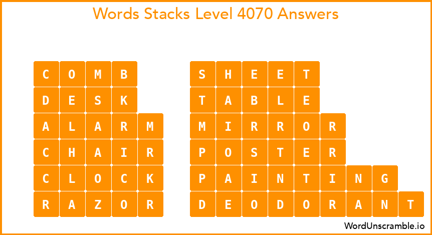 Word Stacks Level 4070 Answers
