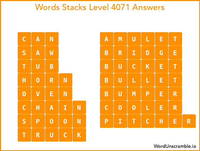 Word Stacks Level 4071 Answers