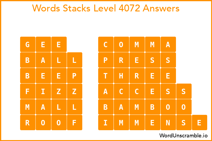 Word Stacks Level 4072 Answers