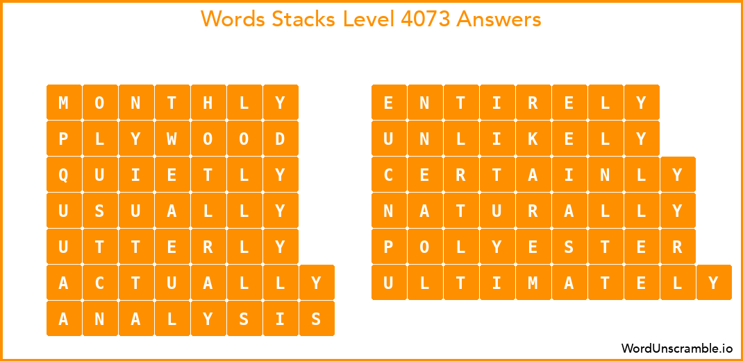 Word Stacks Level 4073 Answers