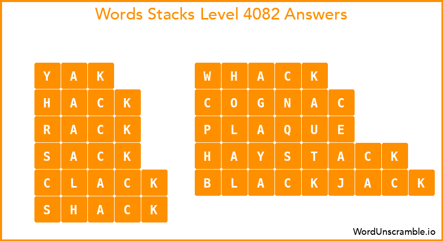 Word Stacks Level 4082 Answers