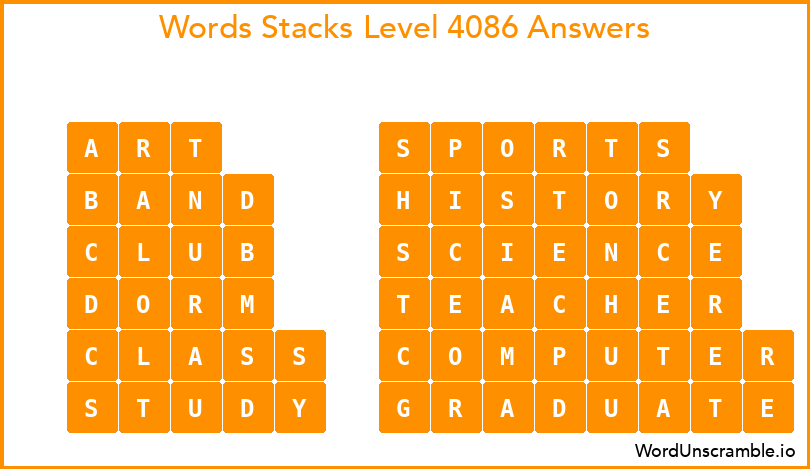 Word Stacks Level 4086 Answers