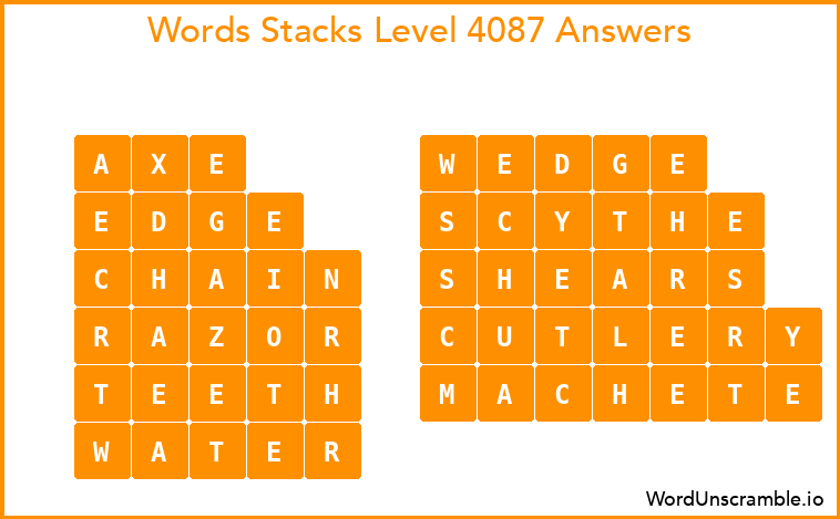 Word Stacks Level 4087 Answers