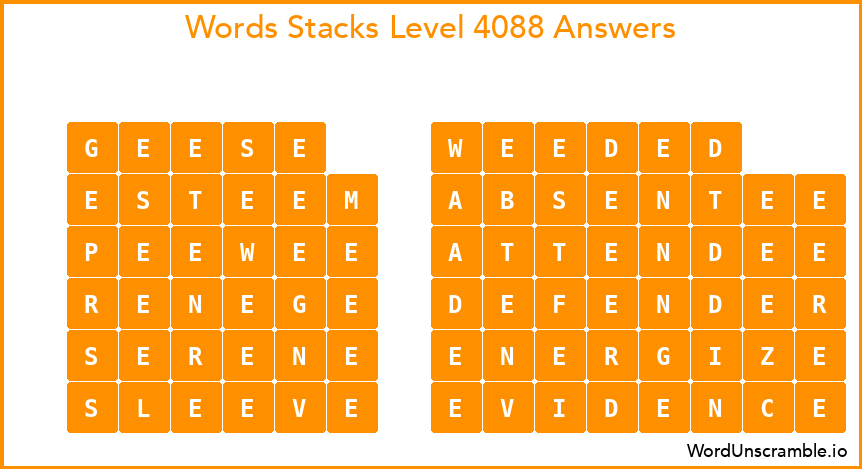 Word Stacks Level 4088 Answers