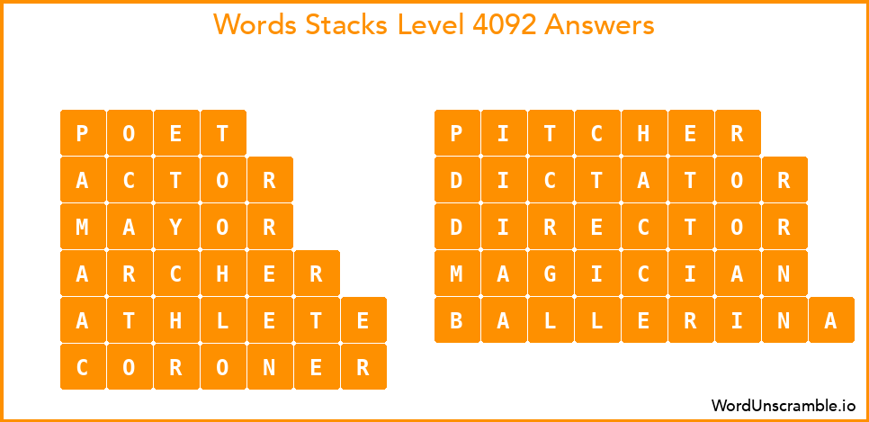 Word Stacks Level 4092 Answers