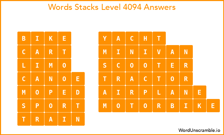 Word Stacks Level 4094 Answers
