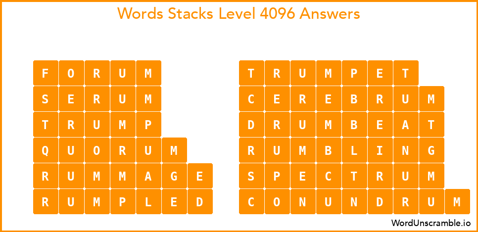 Word Stacks Level 4096 Answers