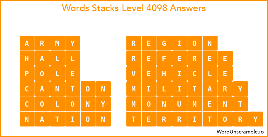 Word Stacks Level 4098 Answers
