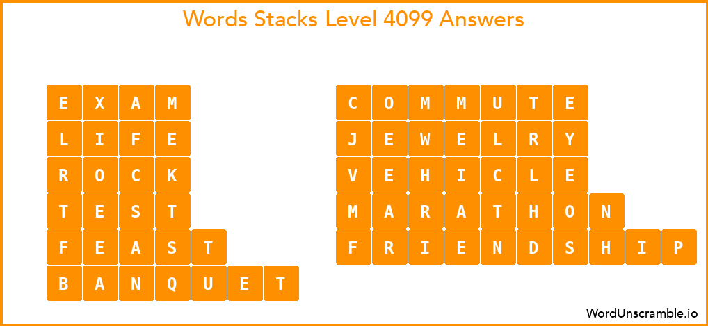 Word Stacks Level 4099 Answers