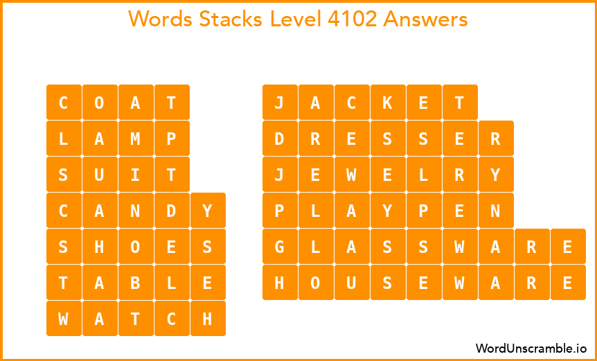 Word Stacks Level 4102 Answers