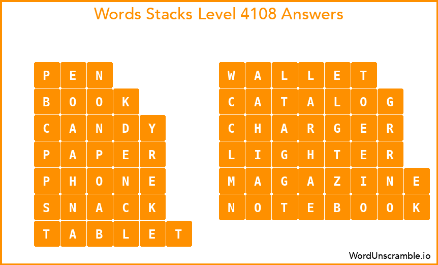 Word Stacks Level 4108 Answers