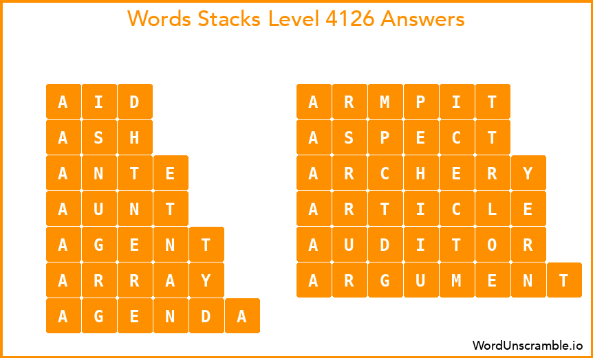 Word Stacks Level 4126 Answers