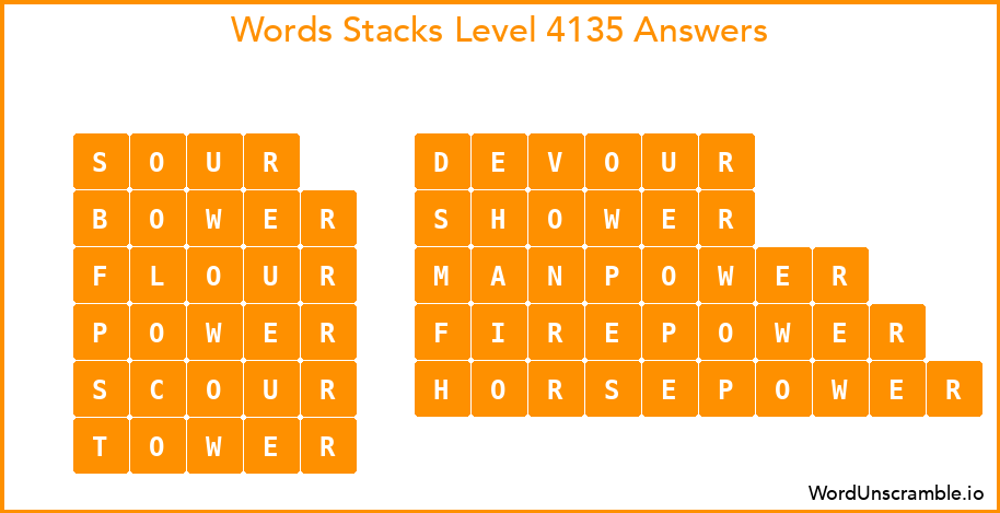 Word Stacks Level 4135 Answers