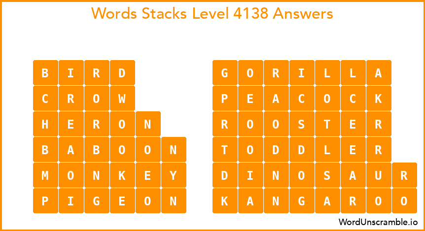 Word Stacks Level 4138 Answers