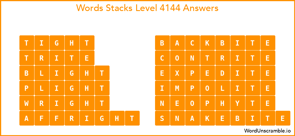Word Stacks Level 4144 Answers