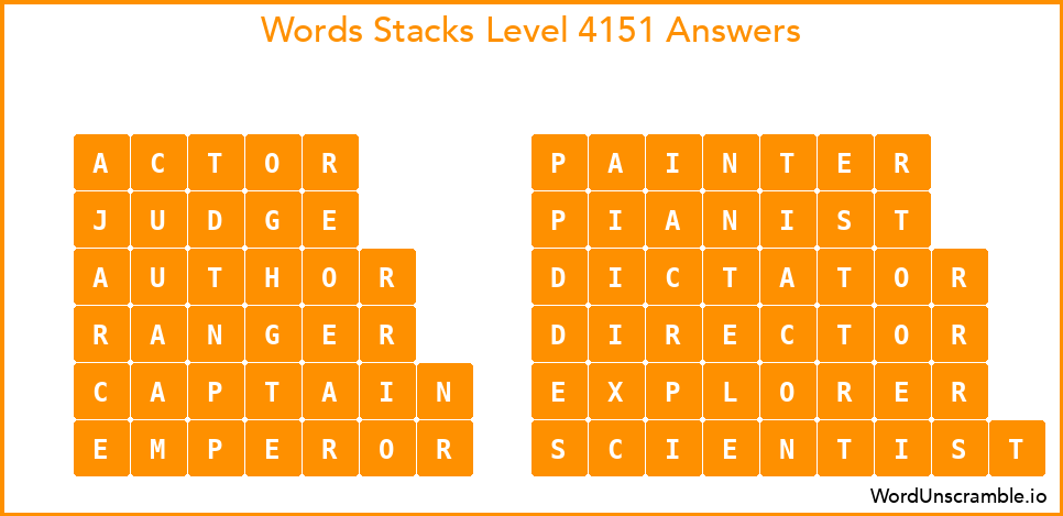 Word Stacks Level 4151 Answers