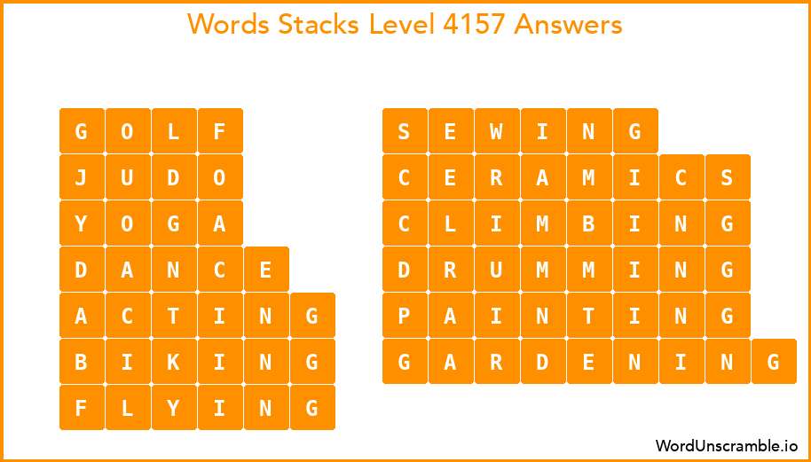 Word Stacks Level 4157 Answers