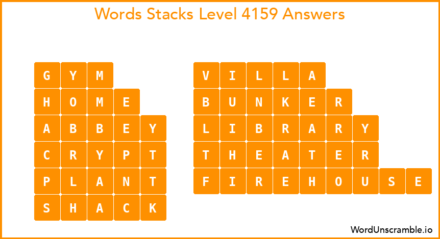 Word Stacks Level 4159 Answers