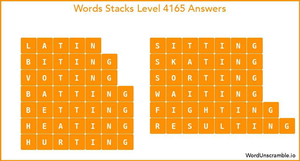 Word Stacks Level 4165 Answers