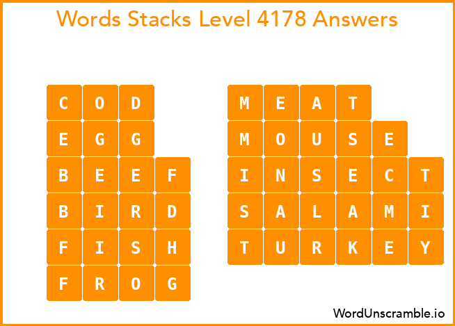 Word Stacks Level 4178 Answers