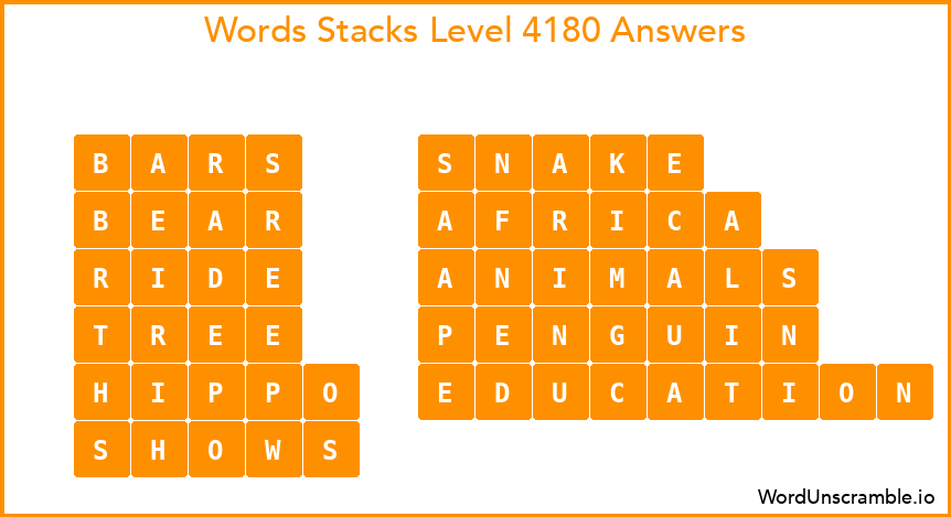 Word Stacks Level 4180 Answers