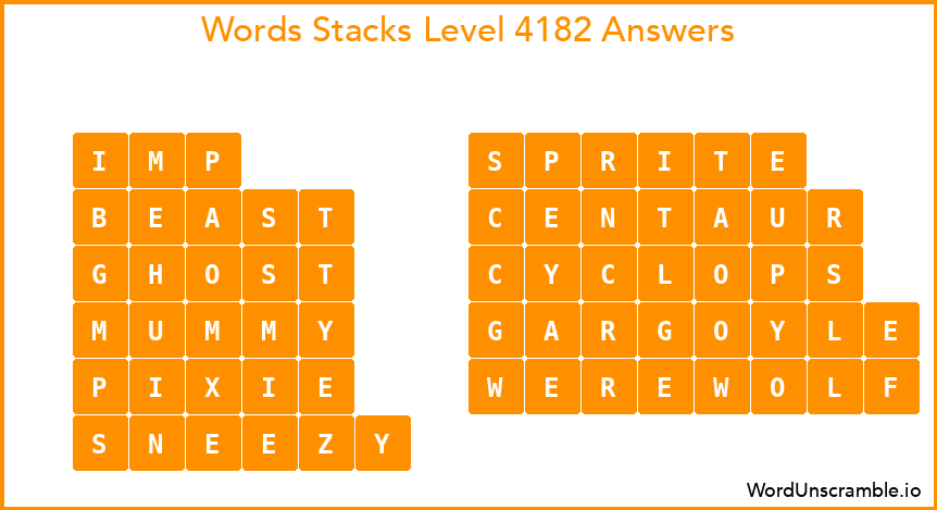 Word Stacks Level 4182 Answers