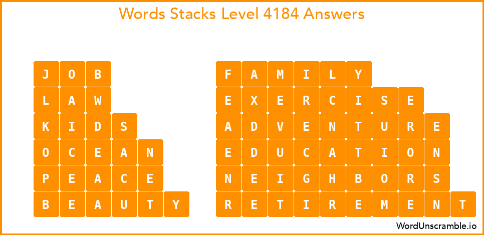 Word Stacks Level 4184 Answers