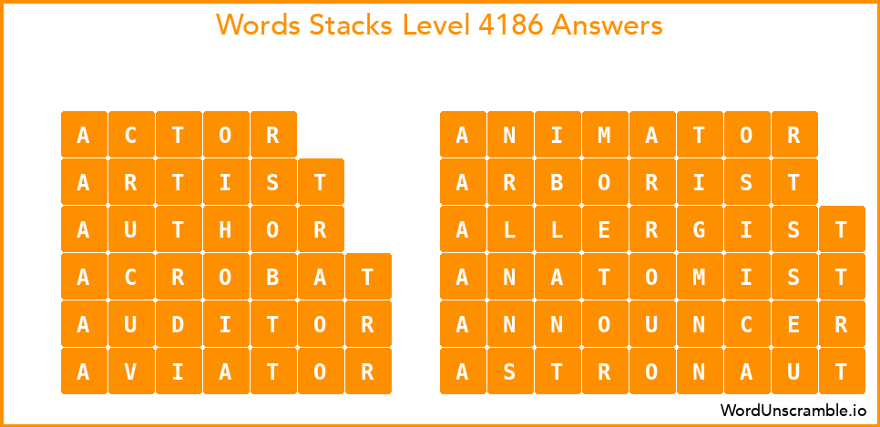 Word Stacks Level 4186 Answers